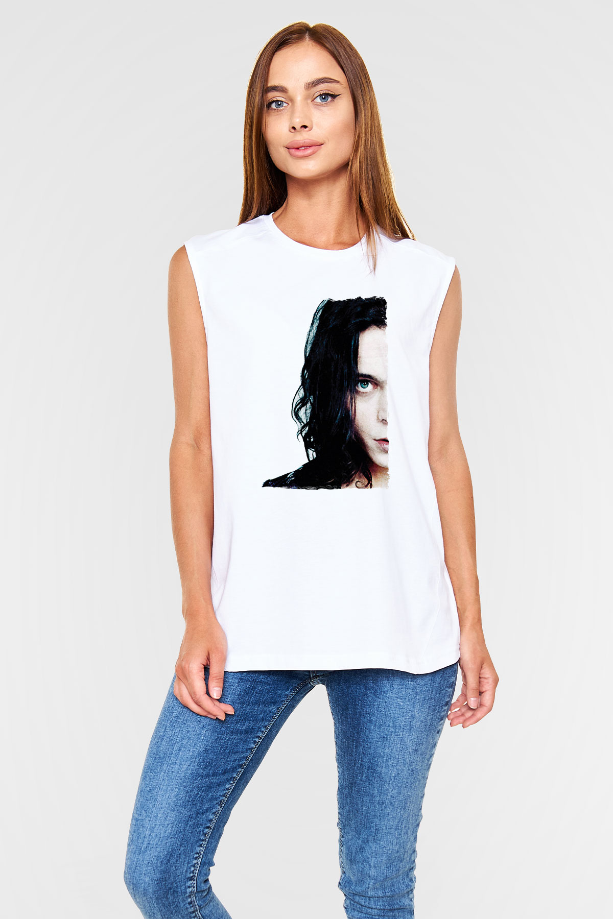 Ville Valo Baskılı Beyaz Unisex Kolsuz Tişört - Tshirt