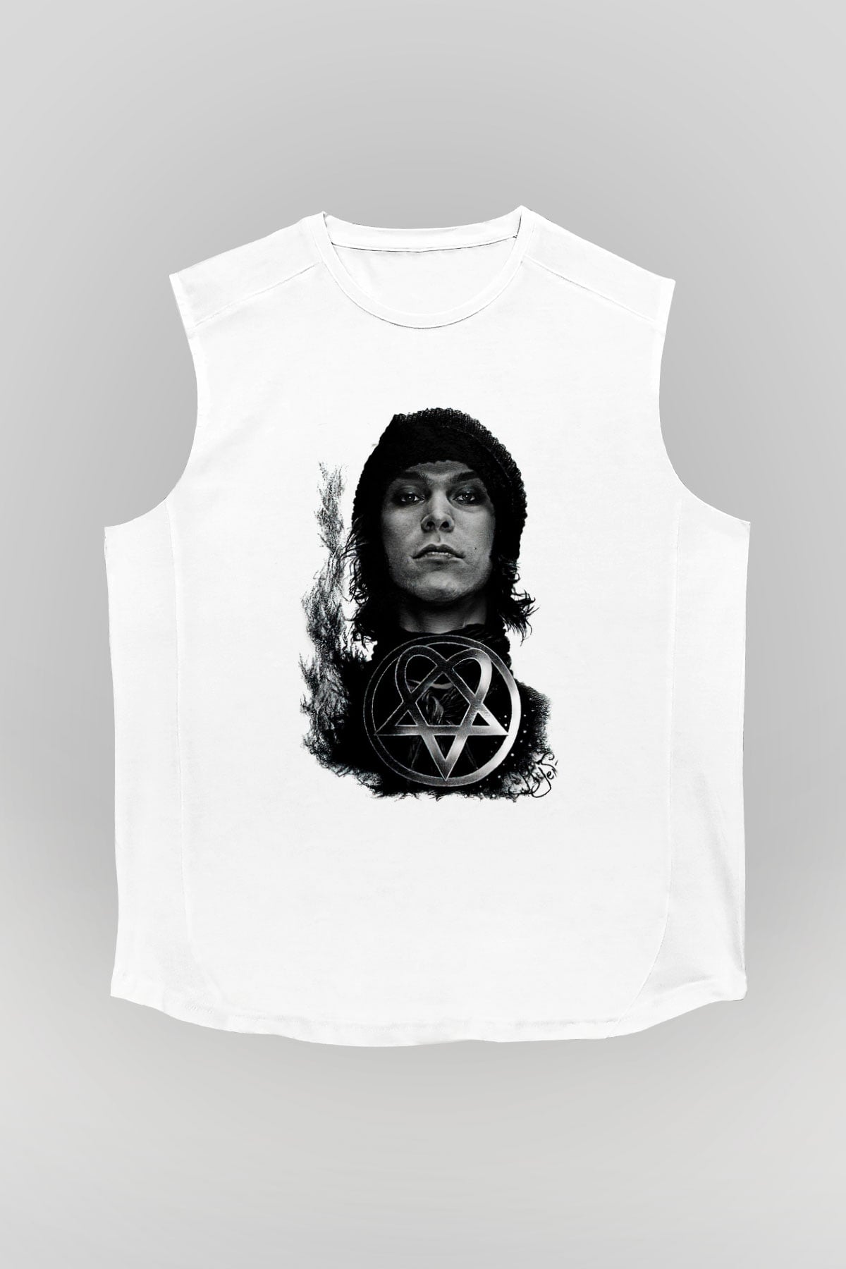 Ville Valo Baskılı Beyaz Unisex Kolsuz Tişört - Tshirt