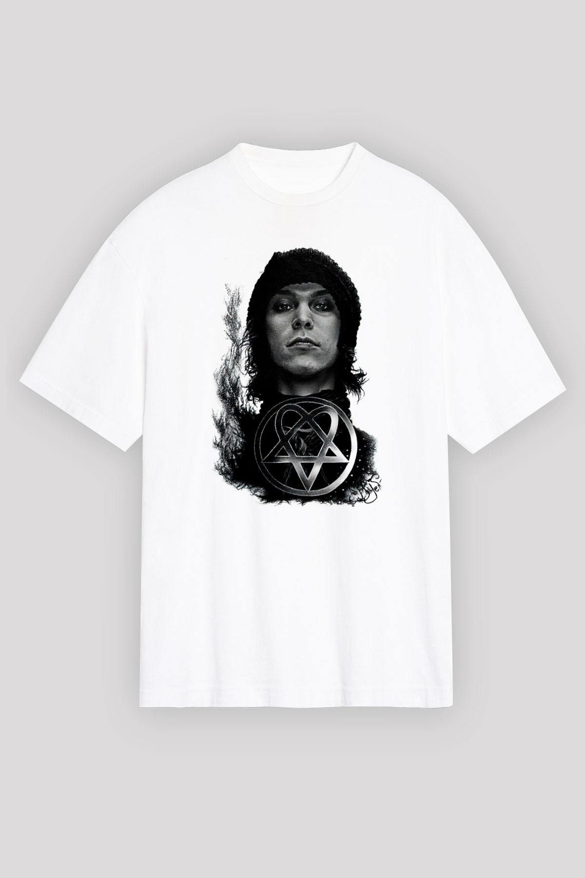 Ville Valo Baskılı Beyaz Unisex Oversize Tişört - Tshirt