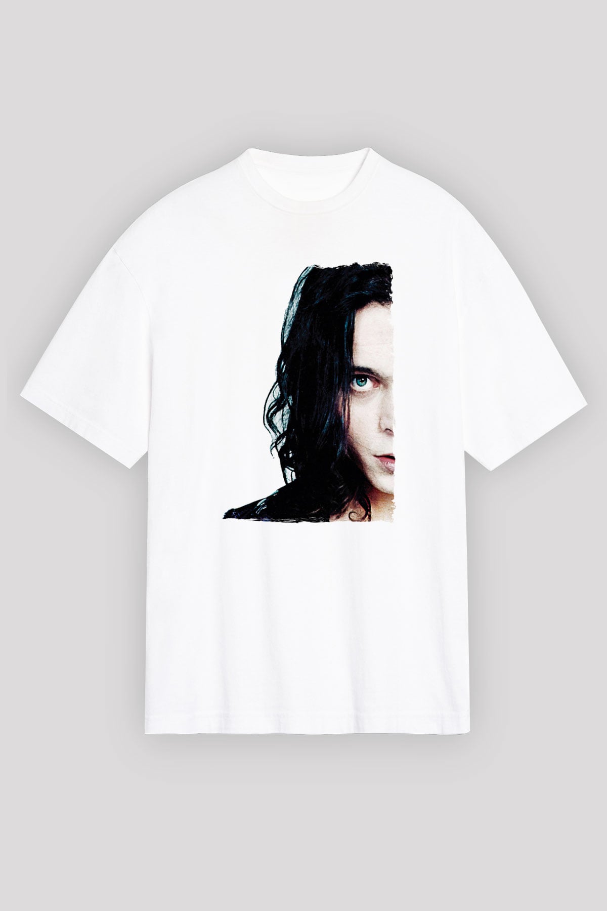 Ville Valo Baskılı Beyaz Unisex Oversize Tişört - Tshirt