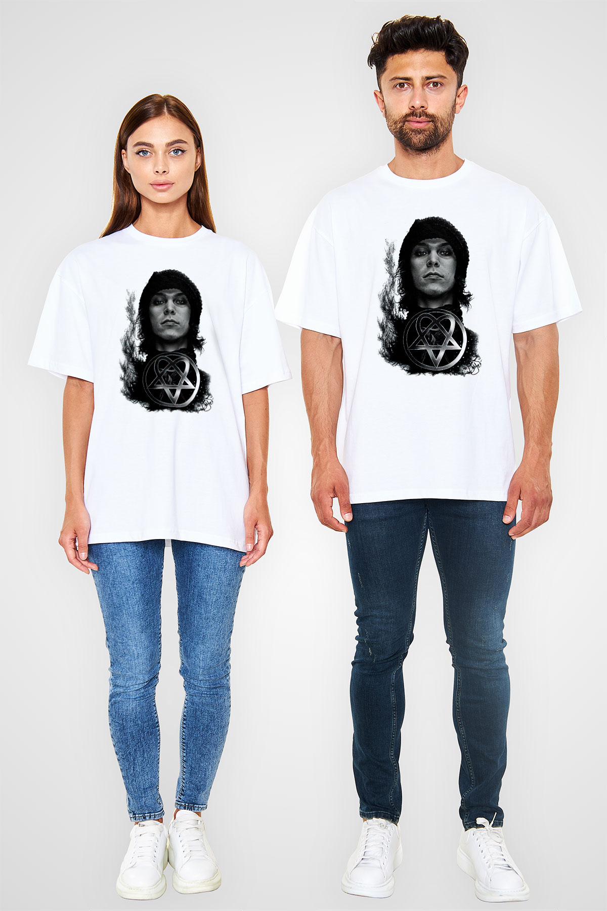 Ville Valo Baskılı Beyaz Unisex Oversize Tişört - Tshirt