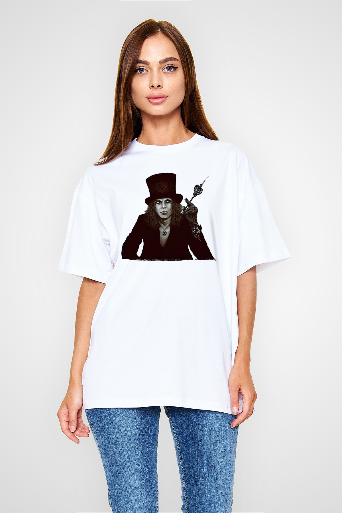 Ville Valo Baskılı Beyaz Unisex Oversize Tişört - Tshirt