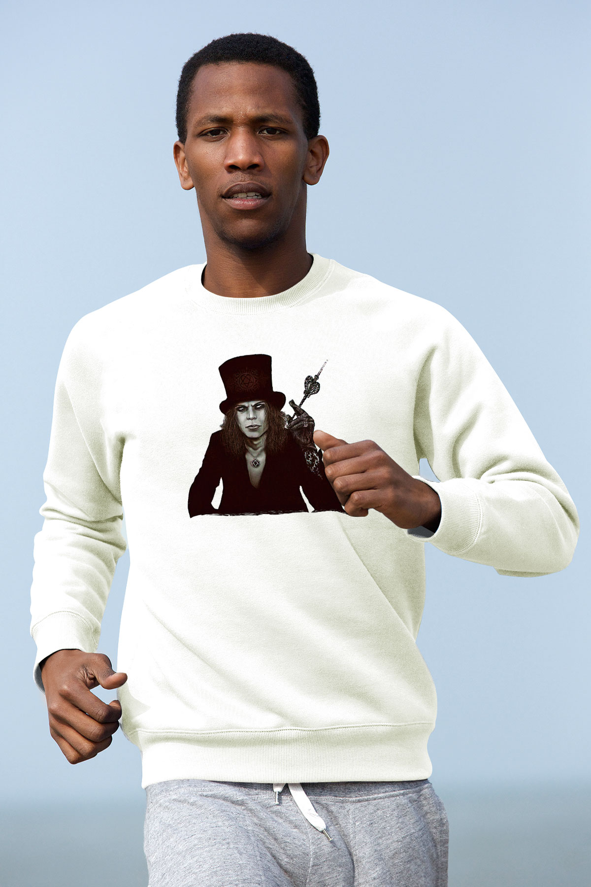 Ville Valo Baskılı Beyaz Unisex Sweatshirt