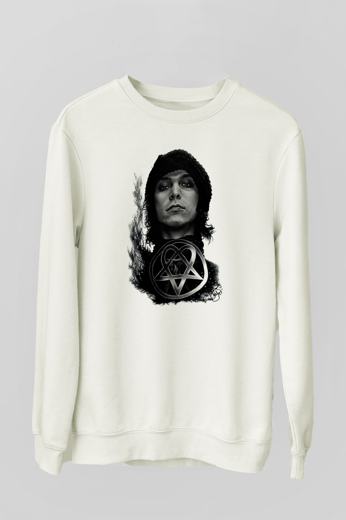 Ville Valo Baskılı Beyaz Unisex Sweatshirt