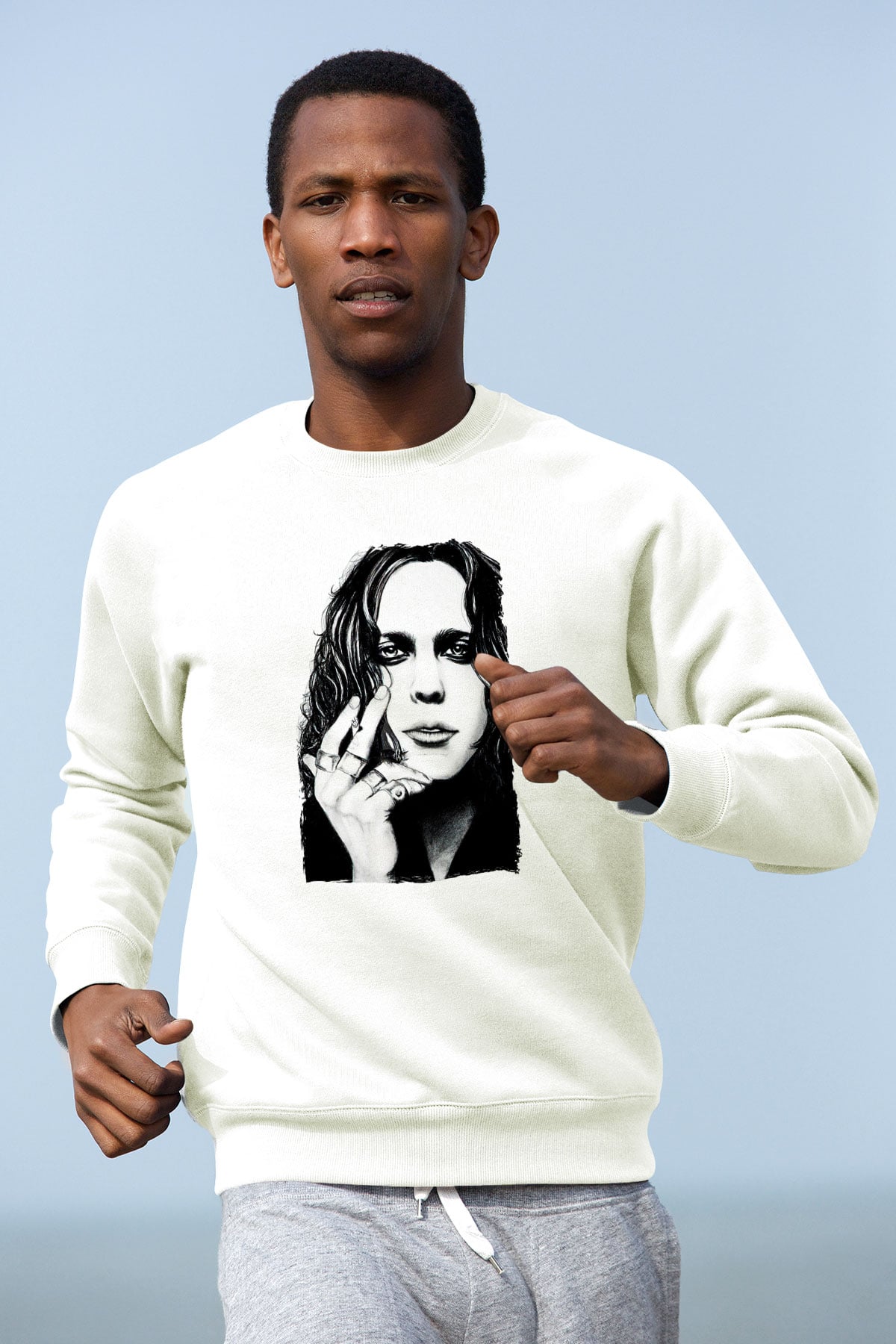 Ville Valo Baskılı Beyaz Unisex Sweatshirt
