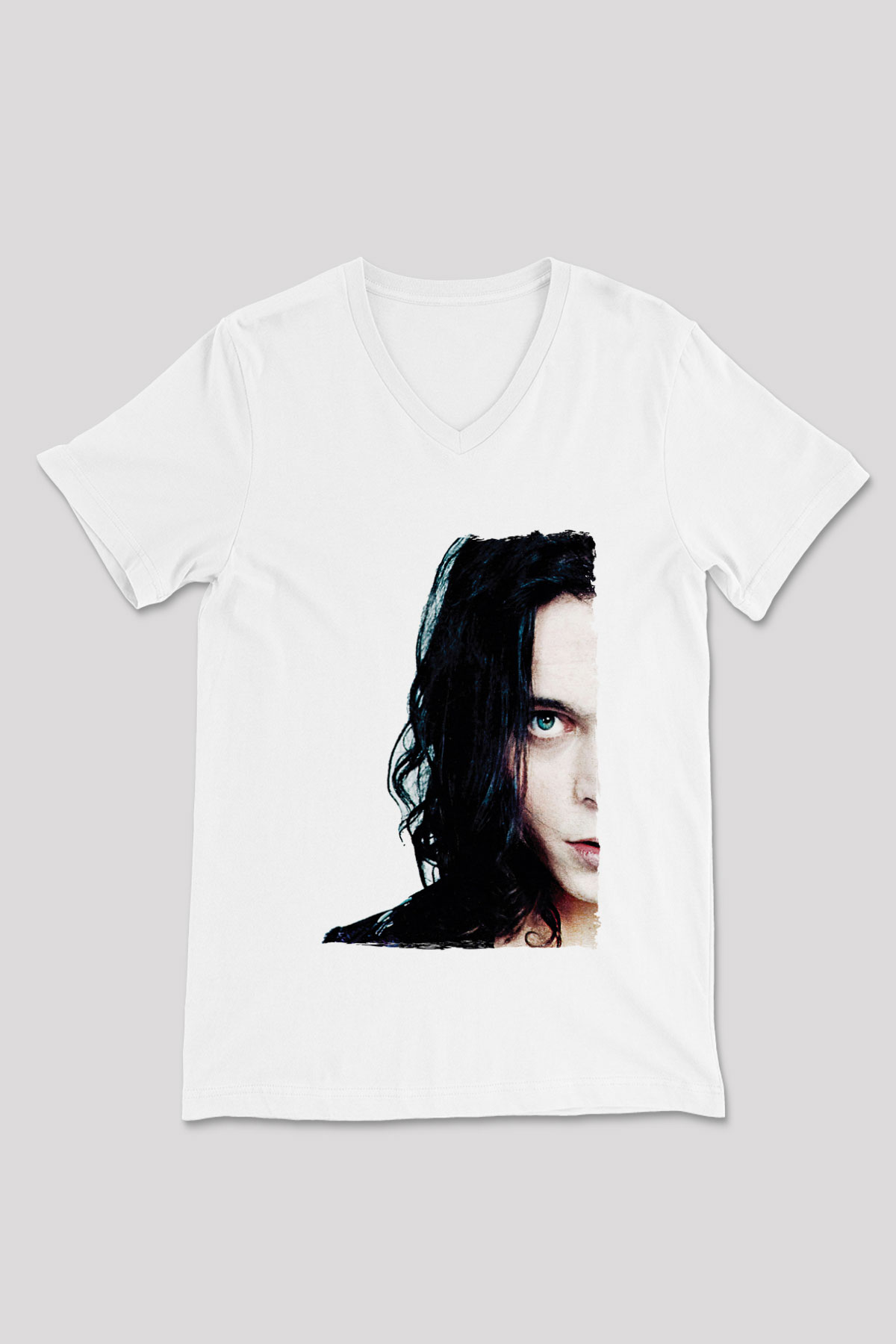 Ville Valo Baskılı Beyaz Unisex V Yaka Tişört - Tshirt