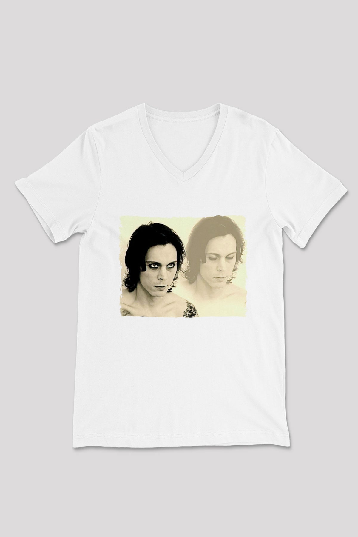 Ville Valo Baskılı Beyaz Unisex V Yaka Tişört - Tshirt