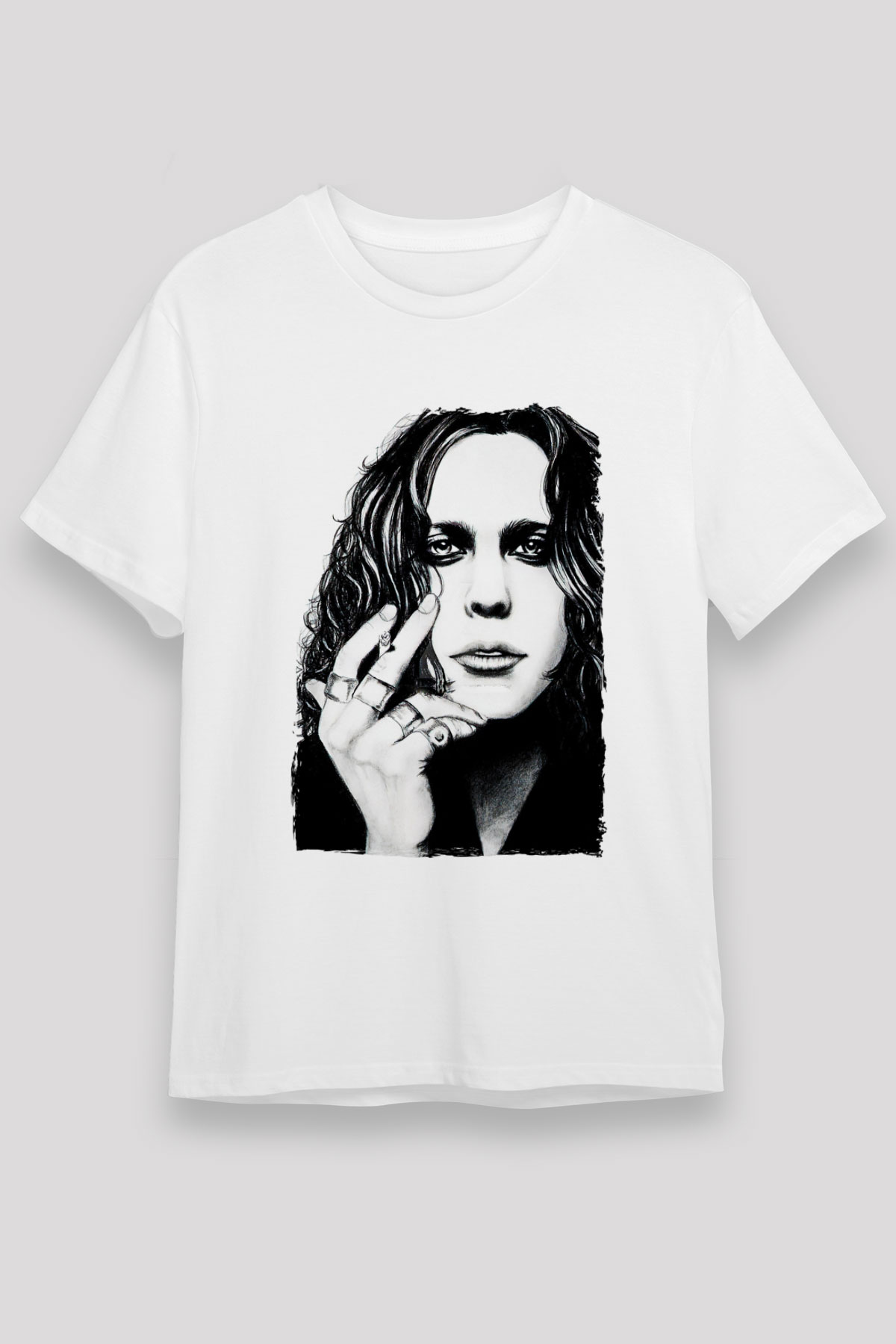 Ville Valo Baskılı Unisex Beyaz Tişört - Tshirt