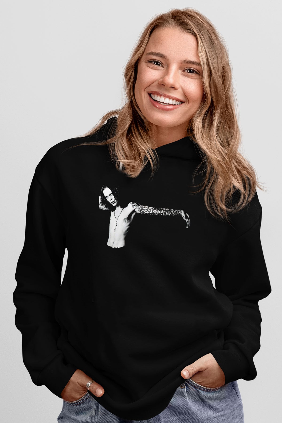 Ville Valo Baskılı Unisex Siyah Kapüşonlu Sweatshirt