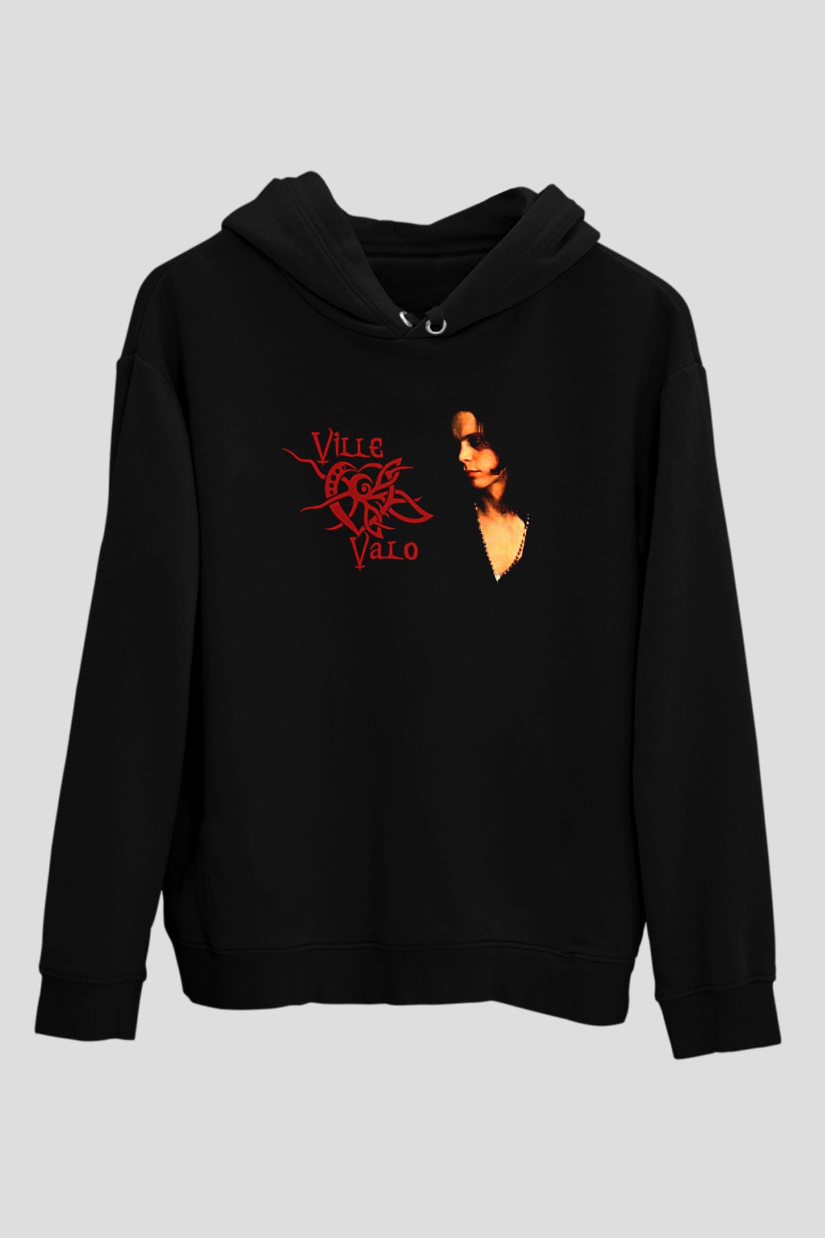 Ville Valo Baskılı Unisex Siyah Kapüşonlu Sweatshirt