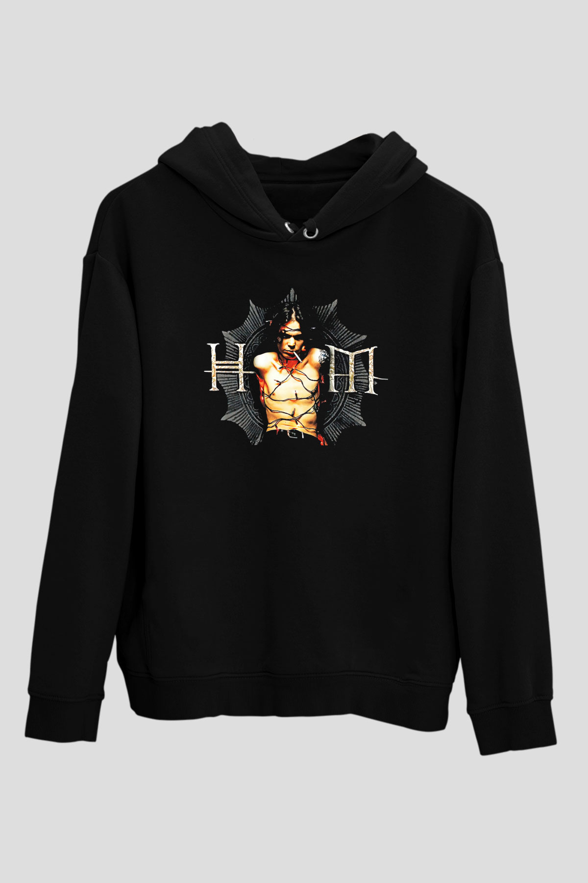 Ville Valo Baskılı Unisex Siyah Kapüşonlu Sweatshirt