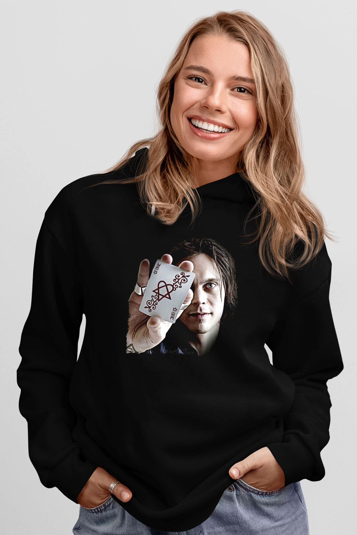 Ville Valo Baskılı Unisex Siyah Kapüşonlu Sweatshirt