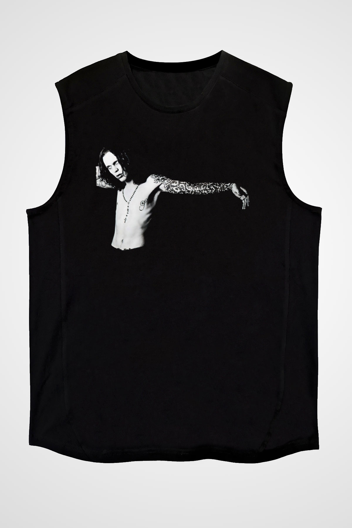 Ville Valo Baskılı Unisex Siyah Kolsuz Tişört - Tshirt