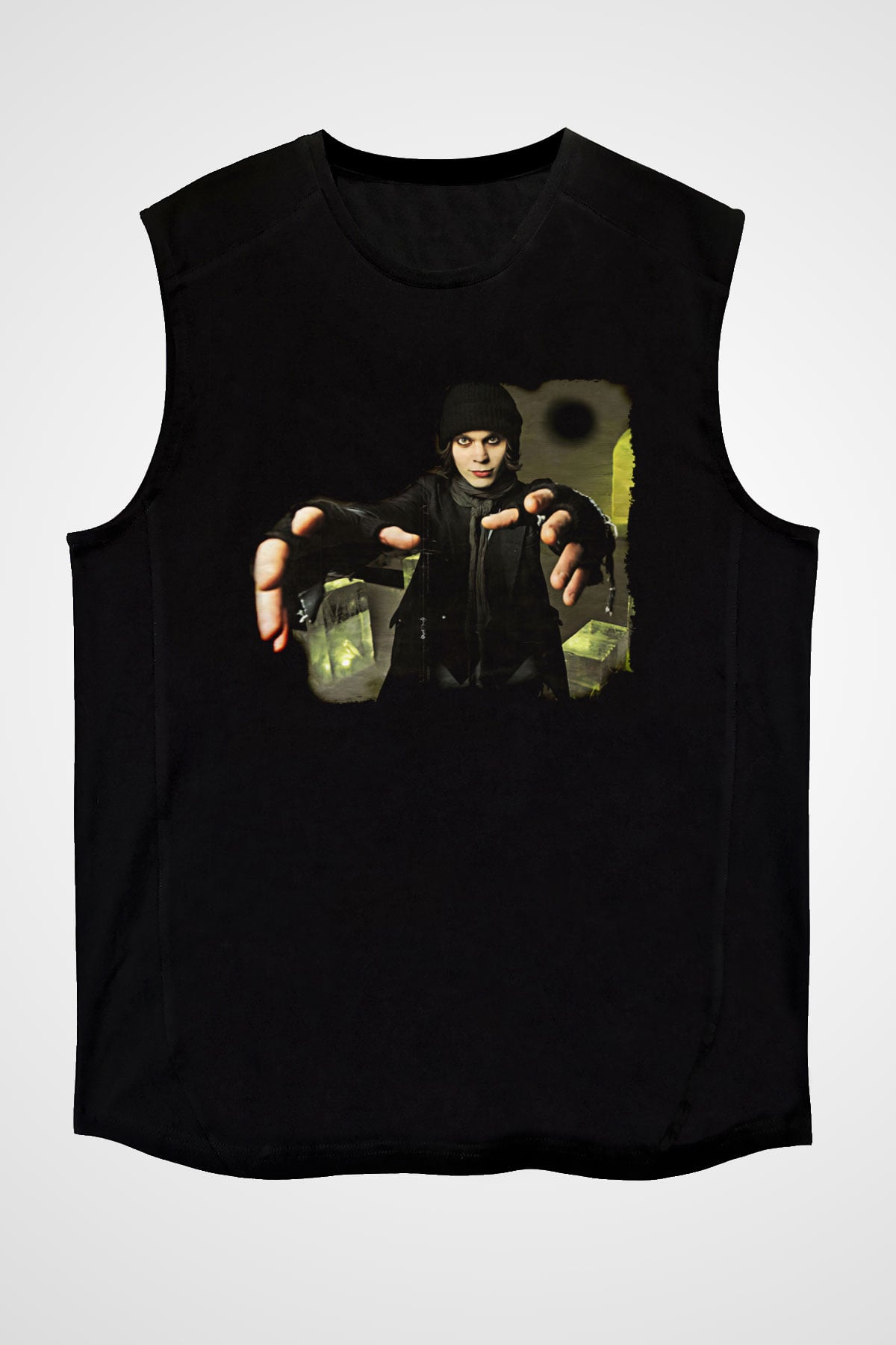 Ville Valo Baskılı Unisex Siyah Kolsuz Tişört - Tshirt