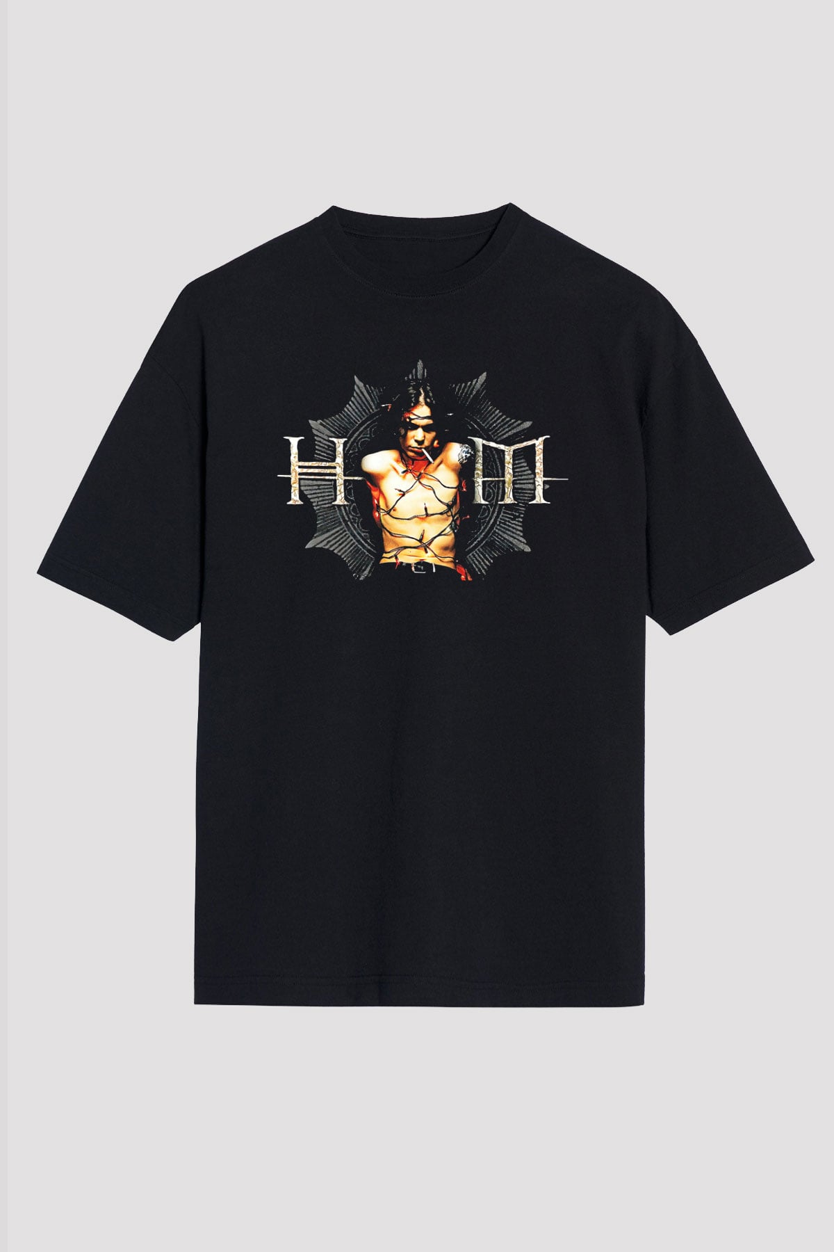 Ville Valo Baskılı Unisex Siyah Oversize Tişört - Tshirt