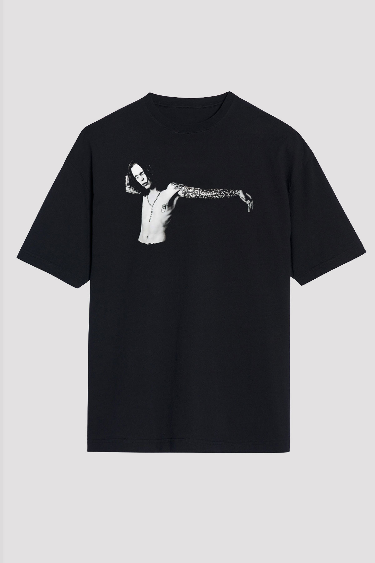 Ville Valo Baskılı Unisex Siyah Oversize Tişört - Tshirt