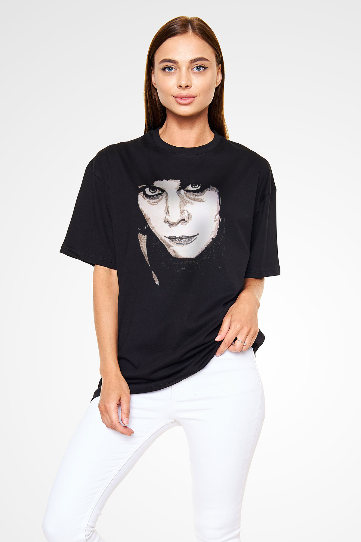 Ville Valo Baskılı Unisex Siyah Oversize Tişört - Tshirt