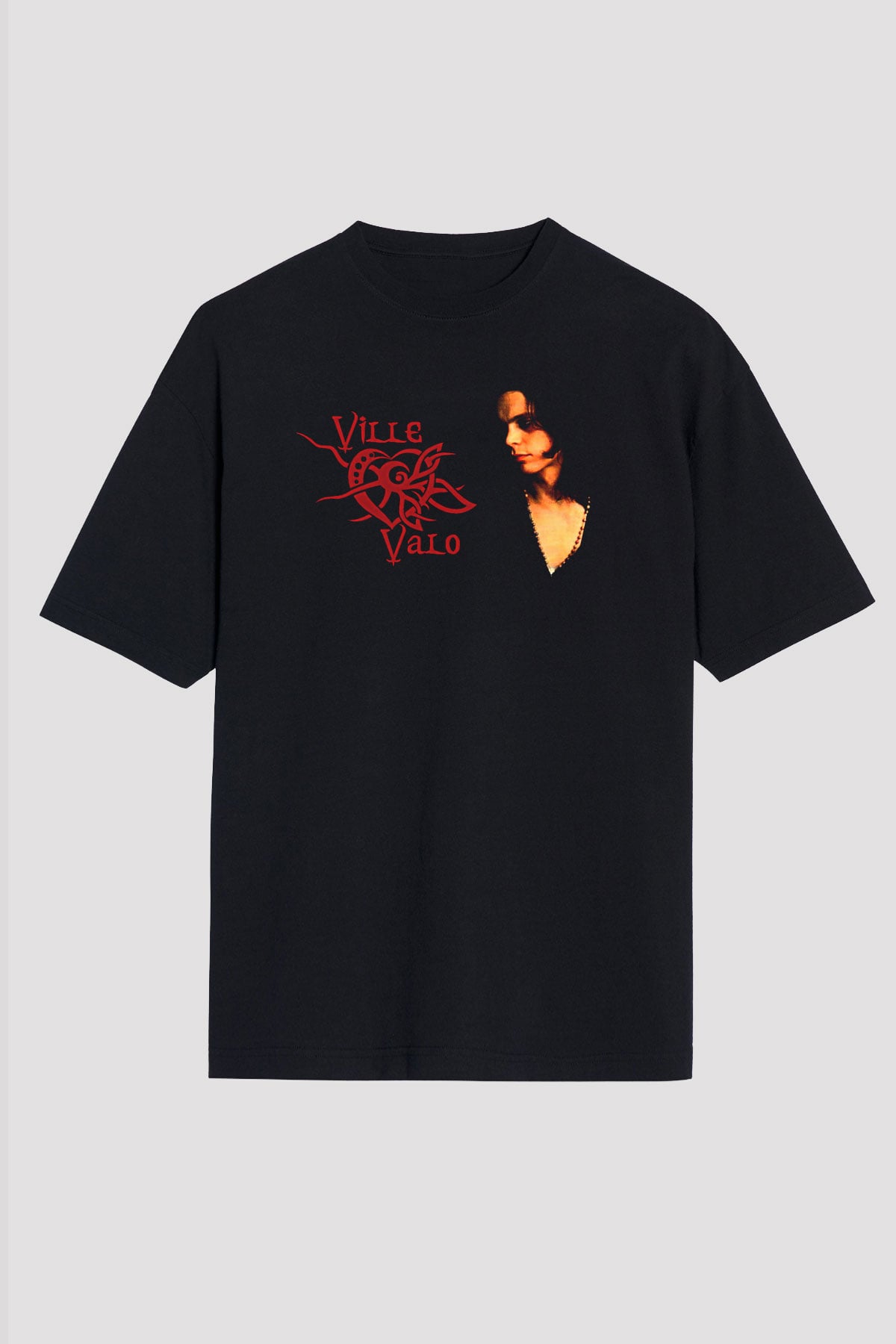 Ville Valo Baskılı Unisex Siyah Oversize Tişört - Tshirt