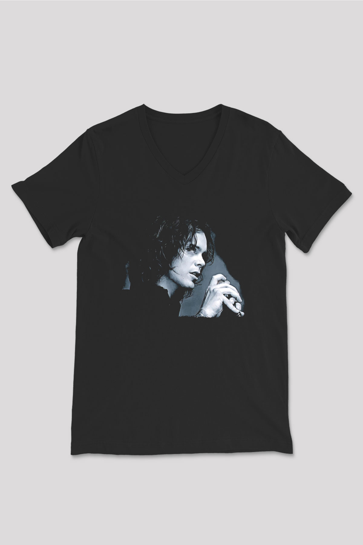 Ville Valo Baskılı Unisex Siyah V Yaka Tişört - Tshirt
