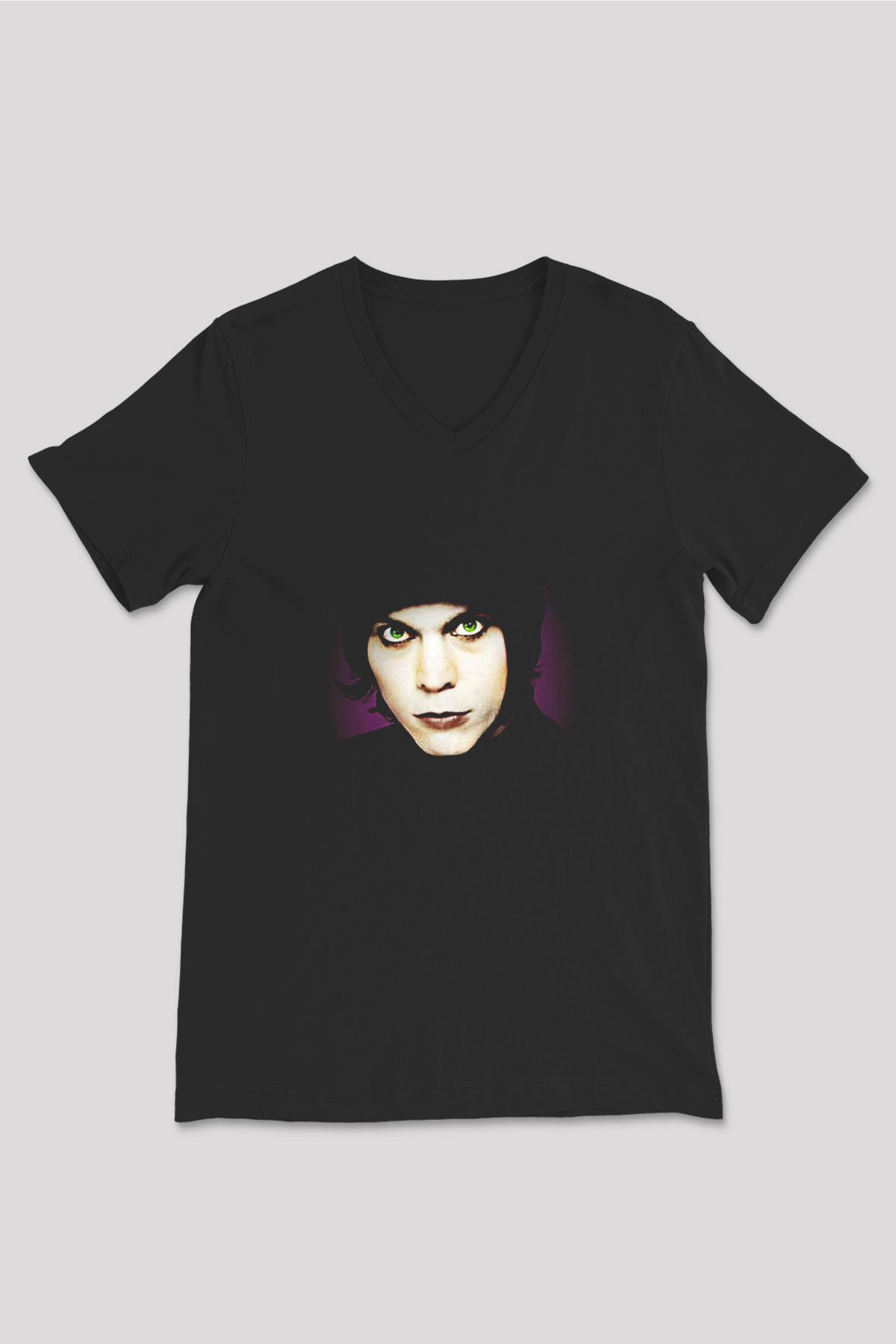 Ville Valo Baskılı Unisex Siyah V Yaka Tişört - Tshirt