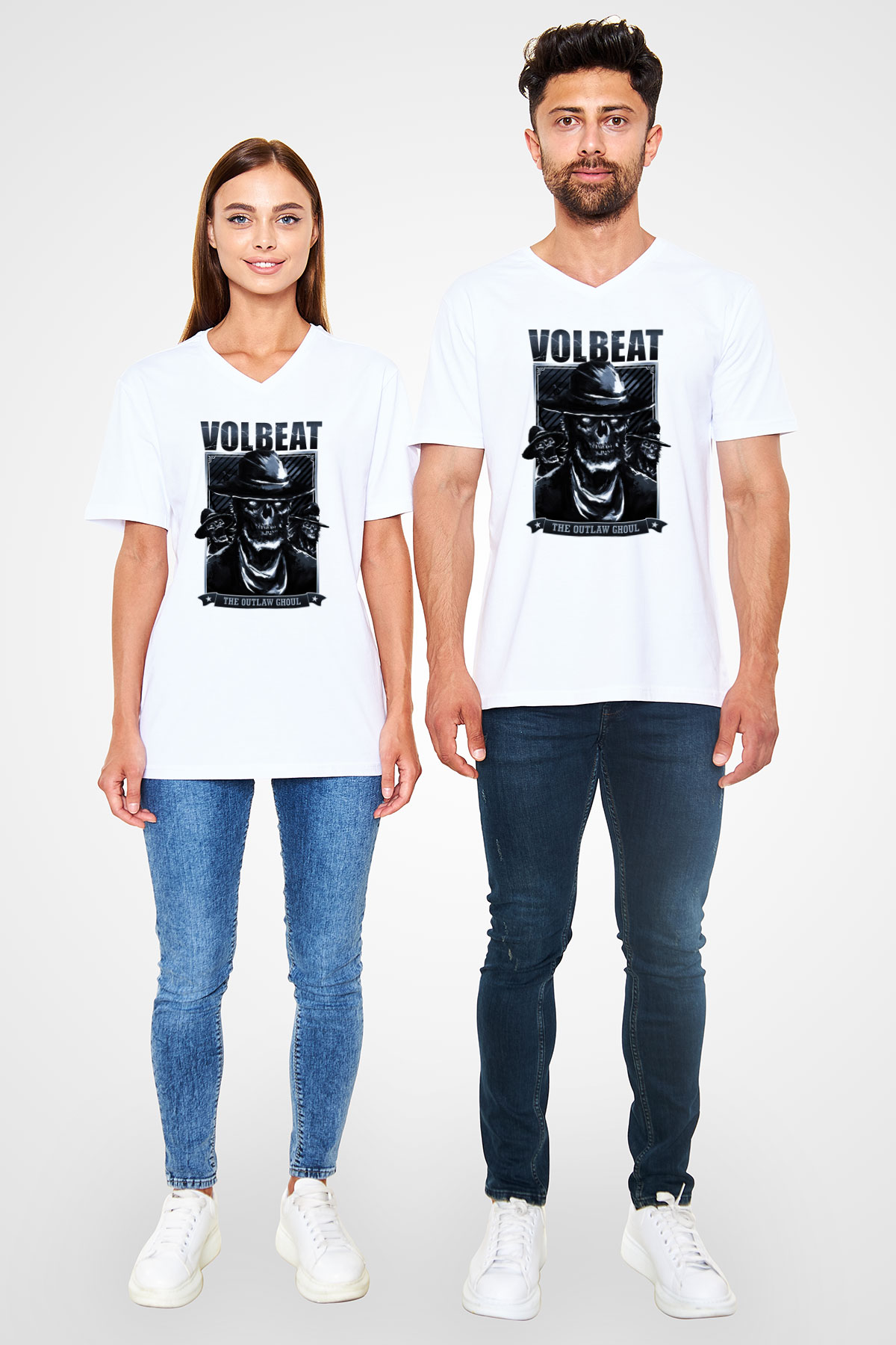 Volbeat Beyaz Unisex V Yaka Tişört T-Shirt