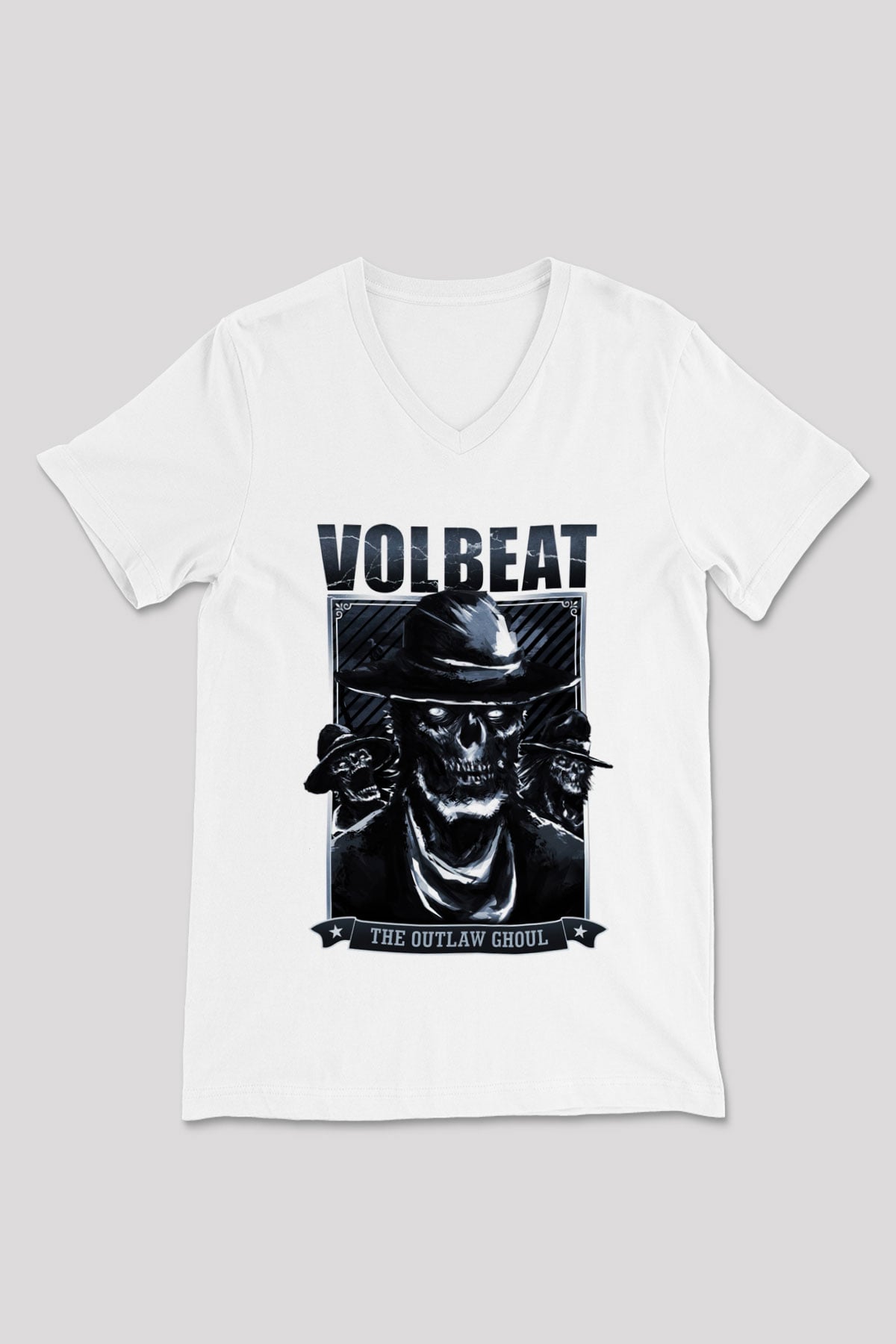 Volbeat Beyaz Unisex V Yaka Tişört T-Shirt