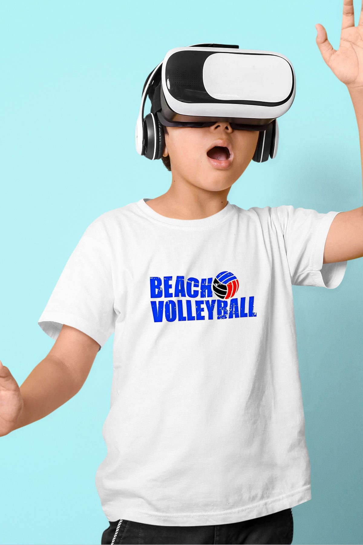 Voleybol Baskılı Unisex Beyaz Çocuk Tişört - Tshirt