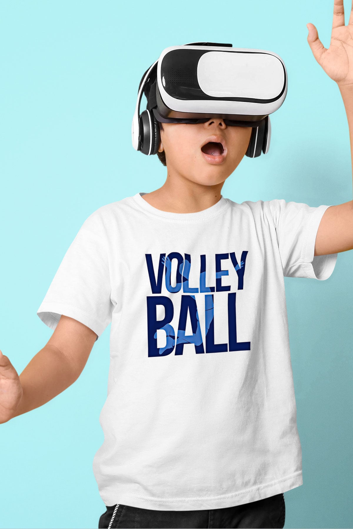Voleybol Baskılı Unisex Beyaz Çocuk Tişört - Tshirt