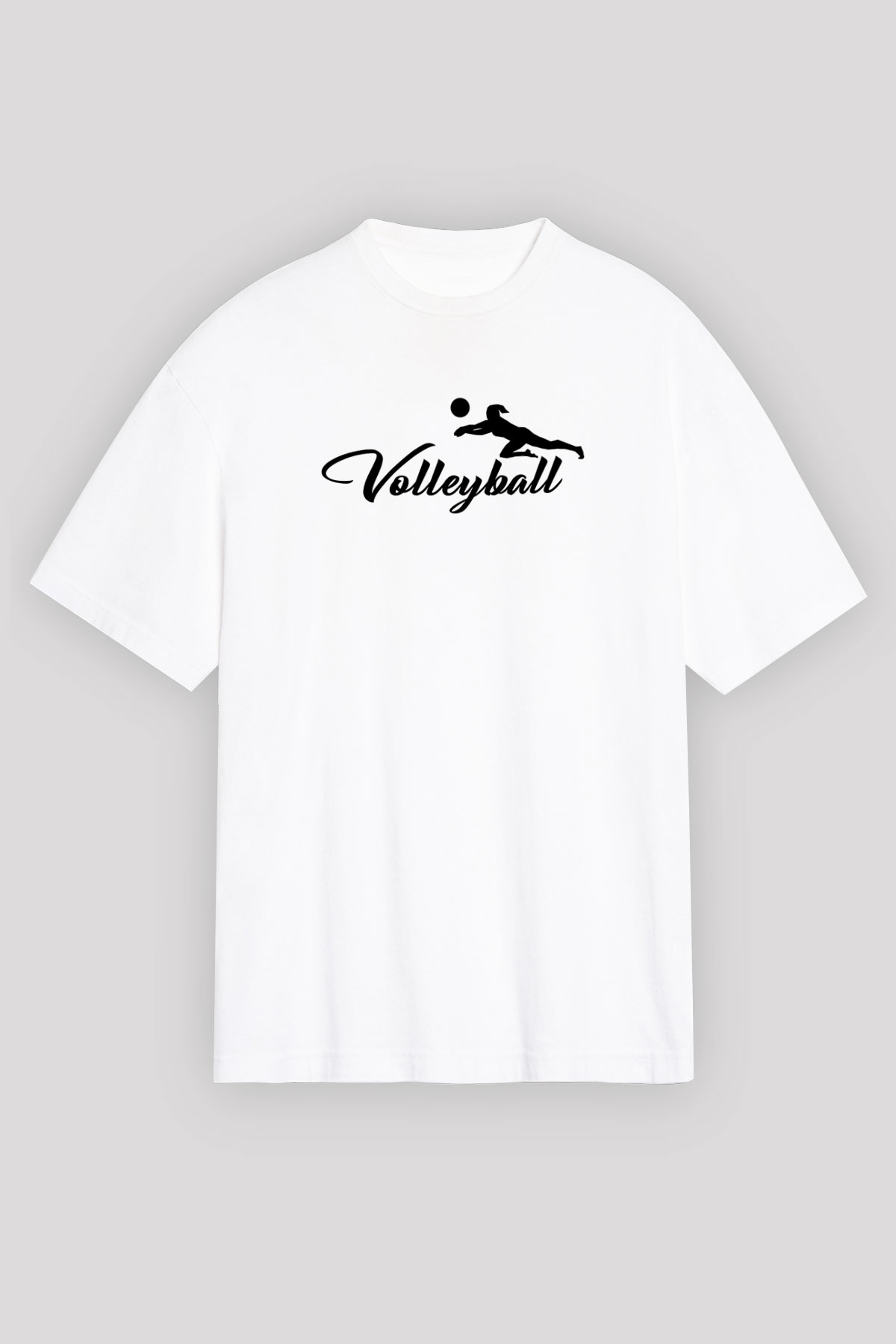 Voleybol Baskılı Unisex Beyaz Oversize Tişört - Tshirt