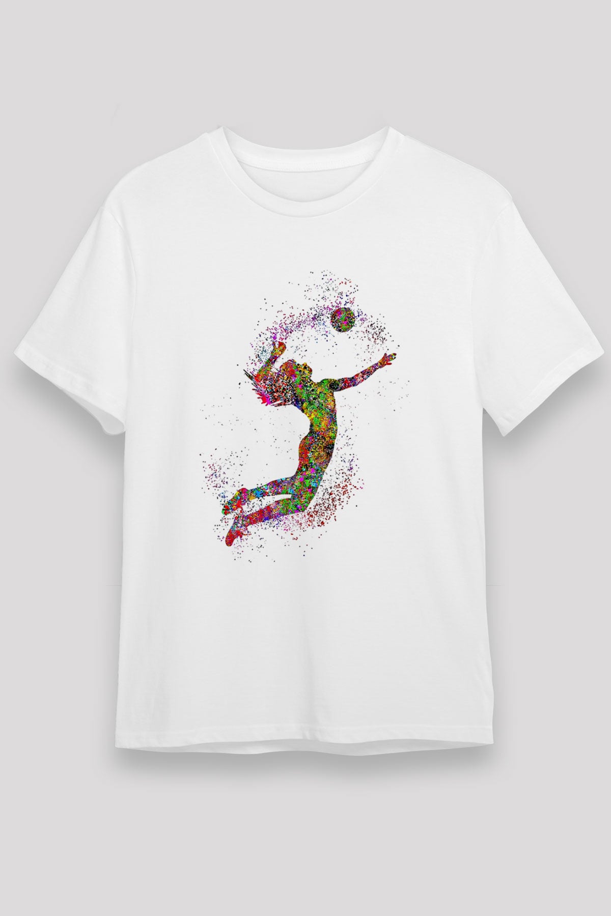 Voleybol Baskılı Unisex Beyaz Tişört - Tshirt
