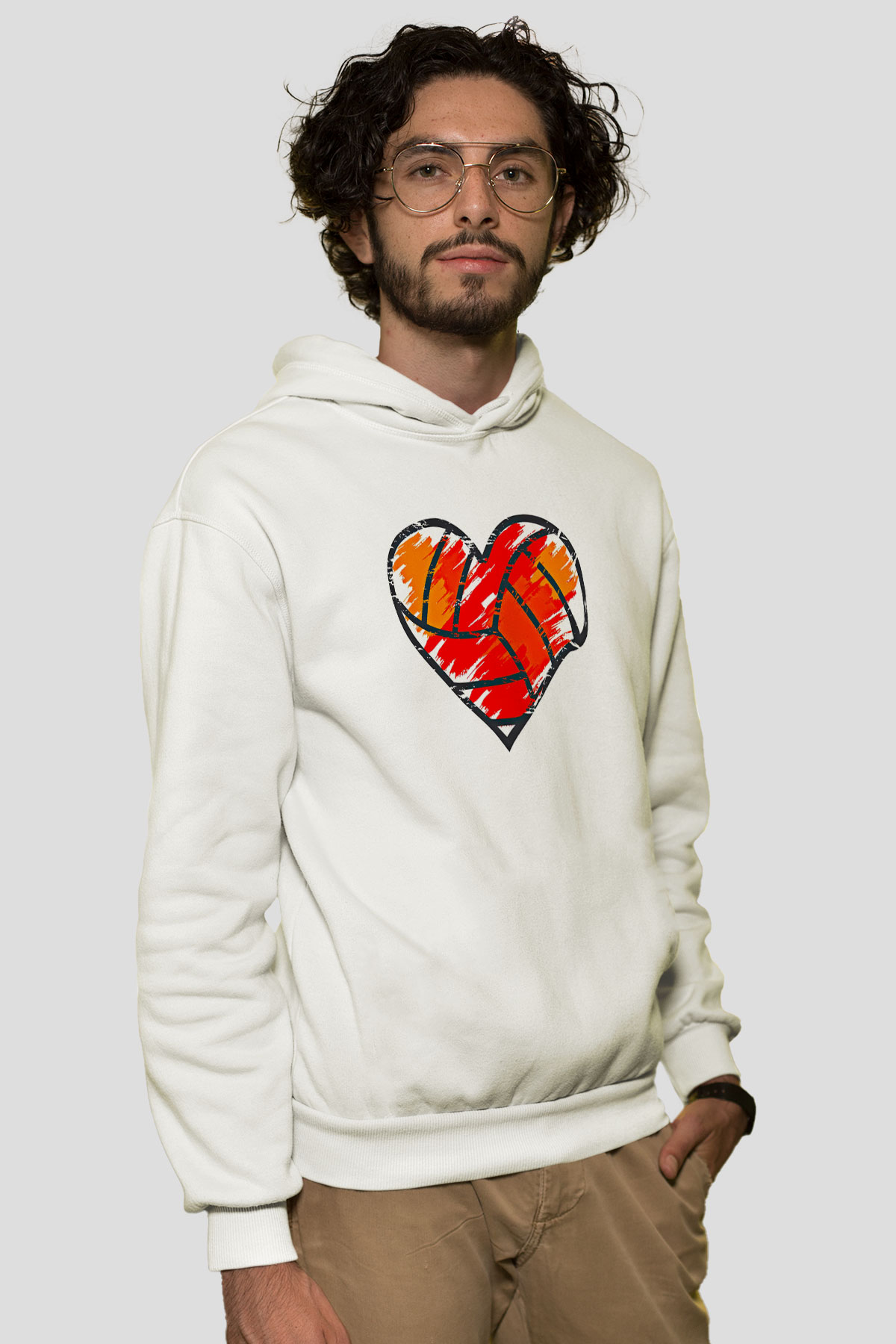 Voleybol Baskılı Unisex Ekru Hoodie