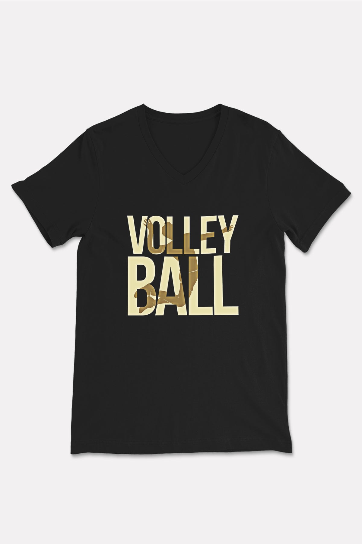 Voleybol - Volleyball Baskılı Unisex Siyah V Yaka Tişört
