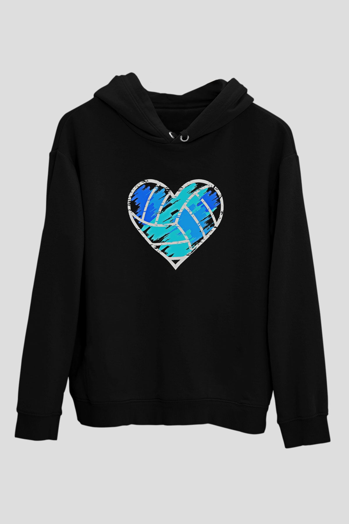Voleybol - Volleyball Baskılı Unisex Siyah Kapüşonlu Sweatshirt