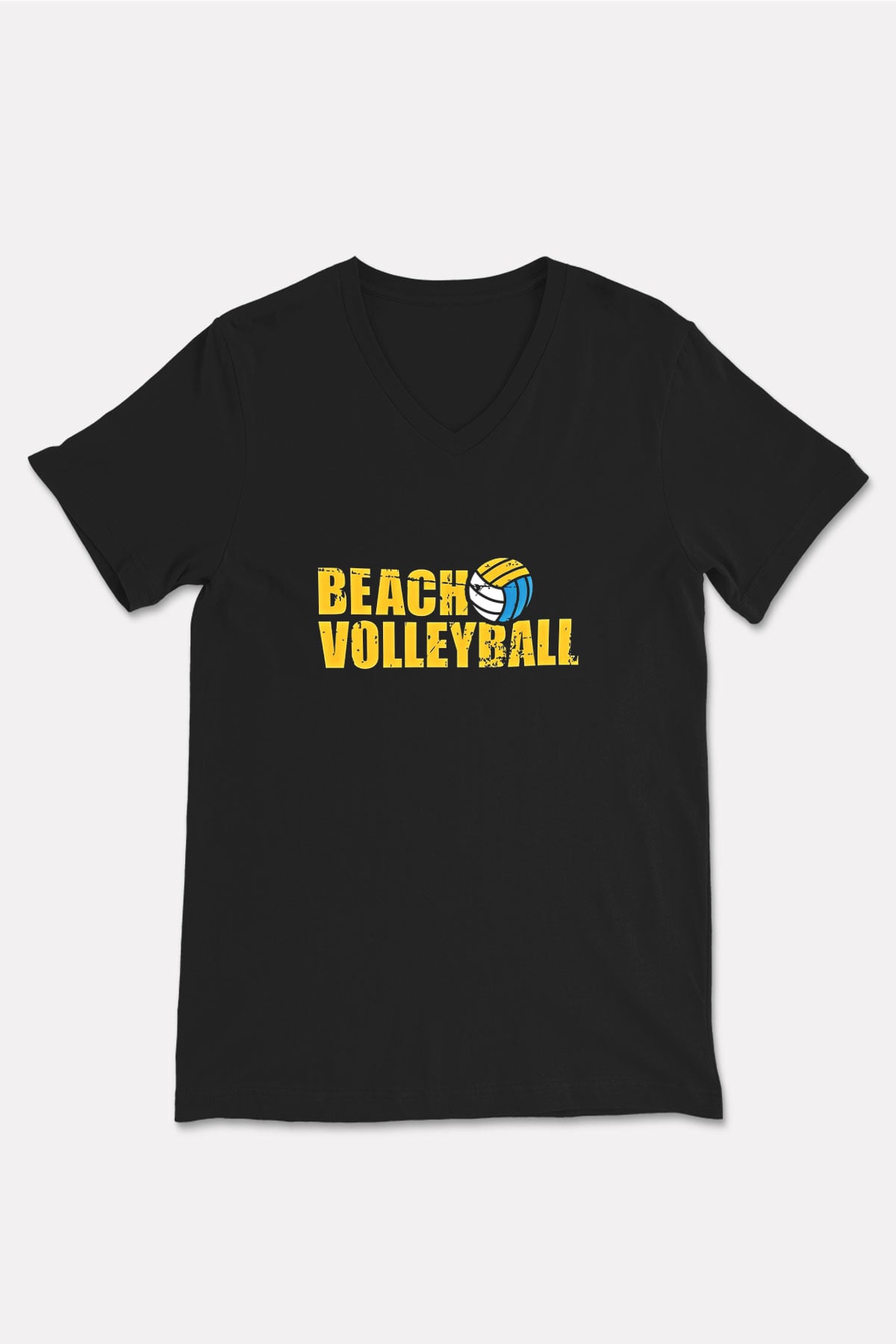 Voleybol - Volleyball Baskılı Unisex Siyah V Yaka Tişört