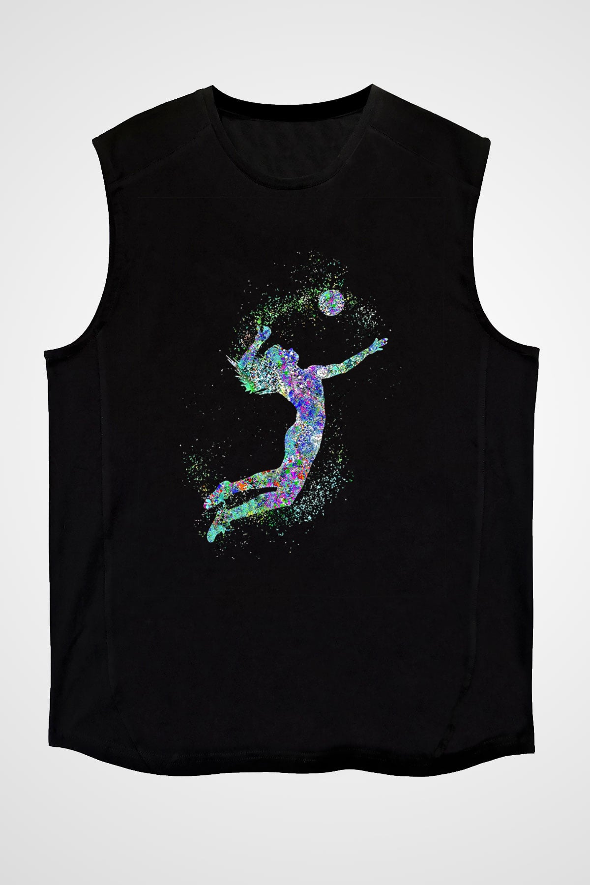 Voleybol - Volleyball Baskılı Unisex Siyah Kolsuz Tişört