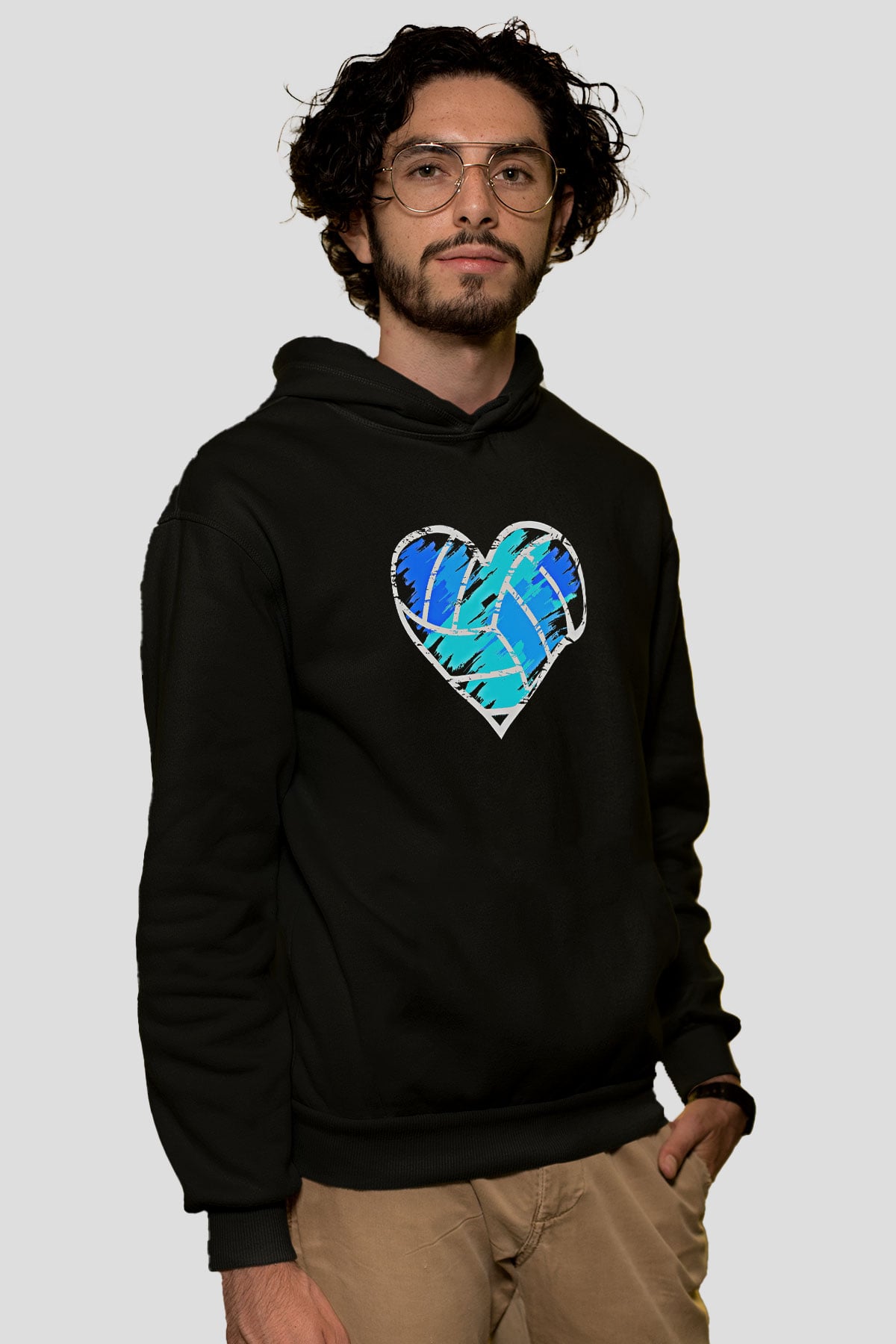 Voleybol - Volleyball Baskılı Unisex Siyah Kapüşonlu Sweatshirt