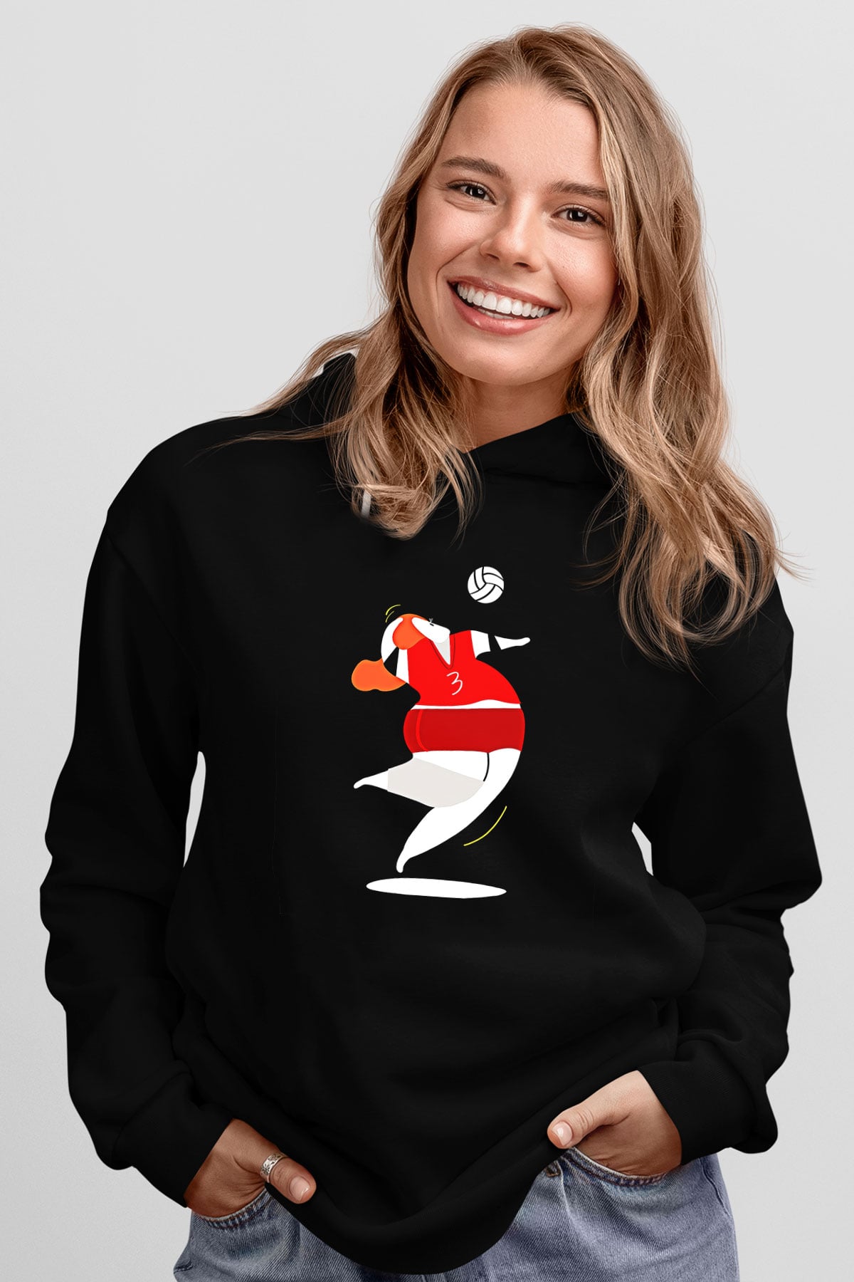 Voleybol - Volleyball Baskılı Unisex Siyah Kapüşonlu Sweatshirt