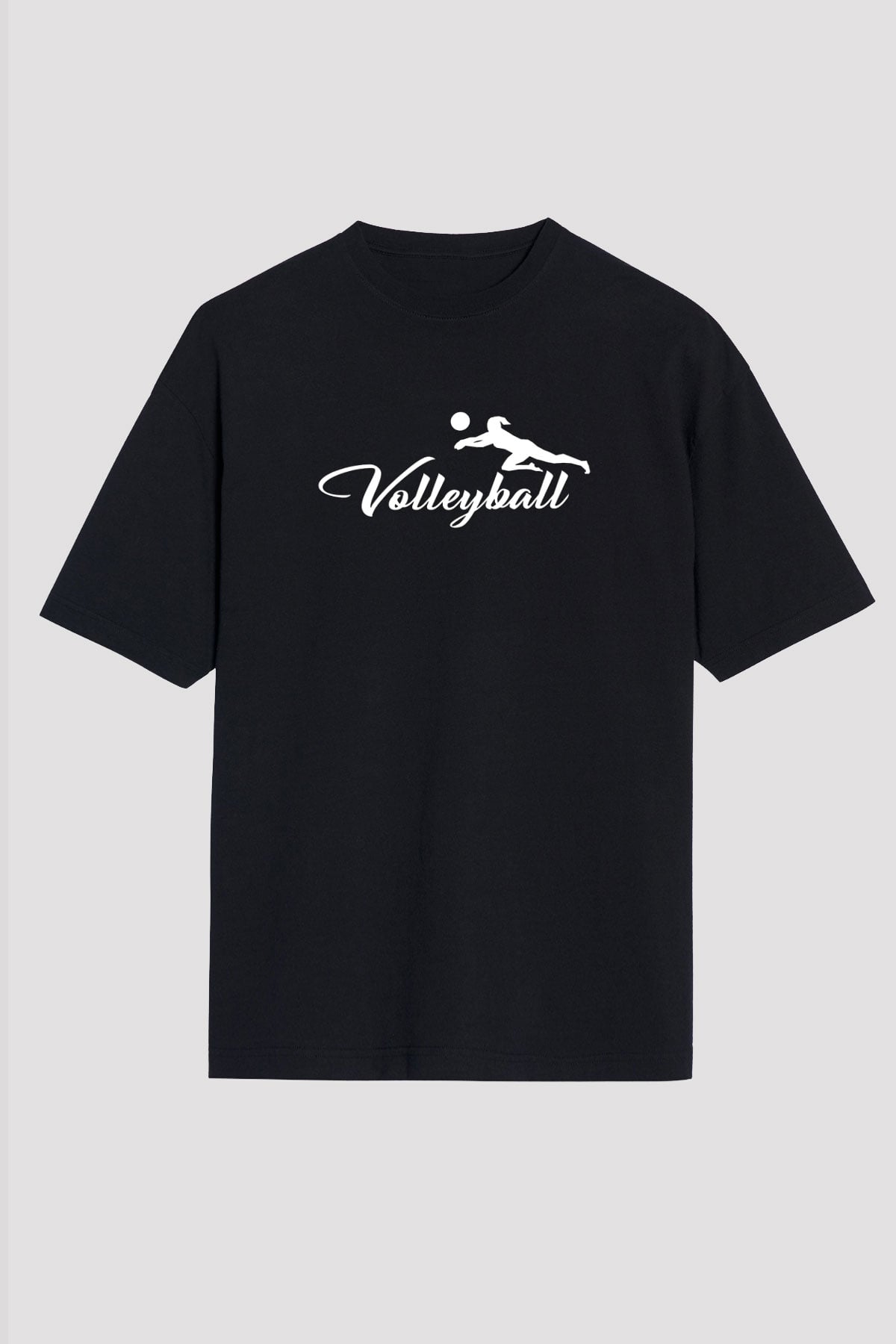 Voleybol - Volleyball Baskılı Unisex Siyah Oversize Tişört