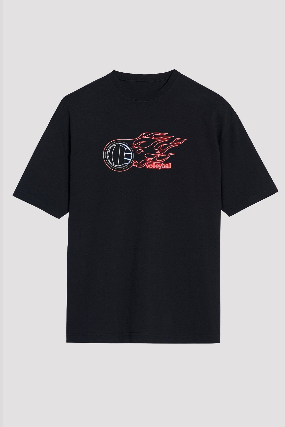 Voleybol - Volleyball Baskılı Unisex Siyah Oversize Tişört