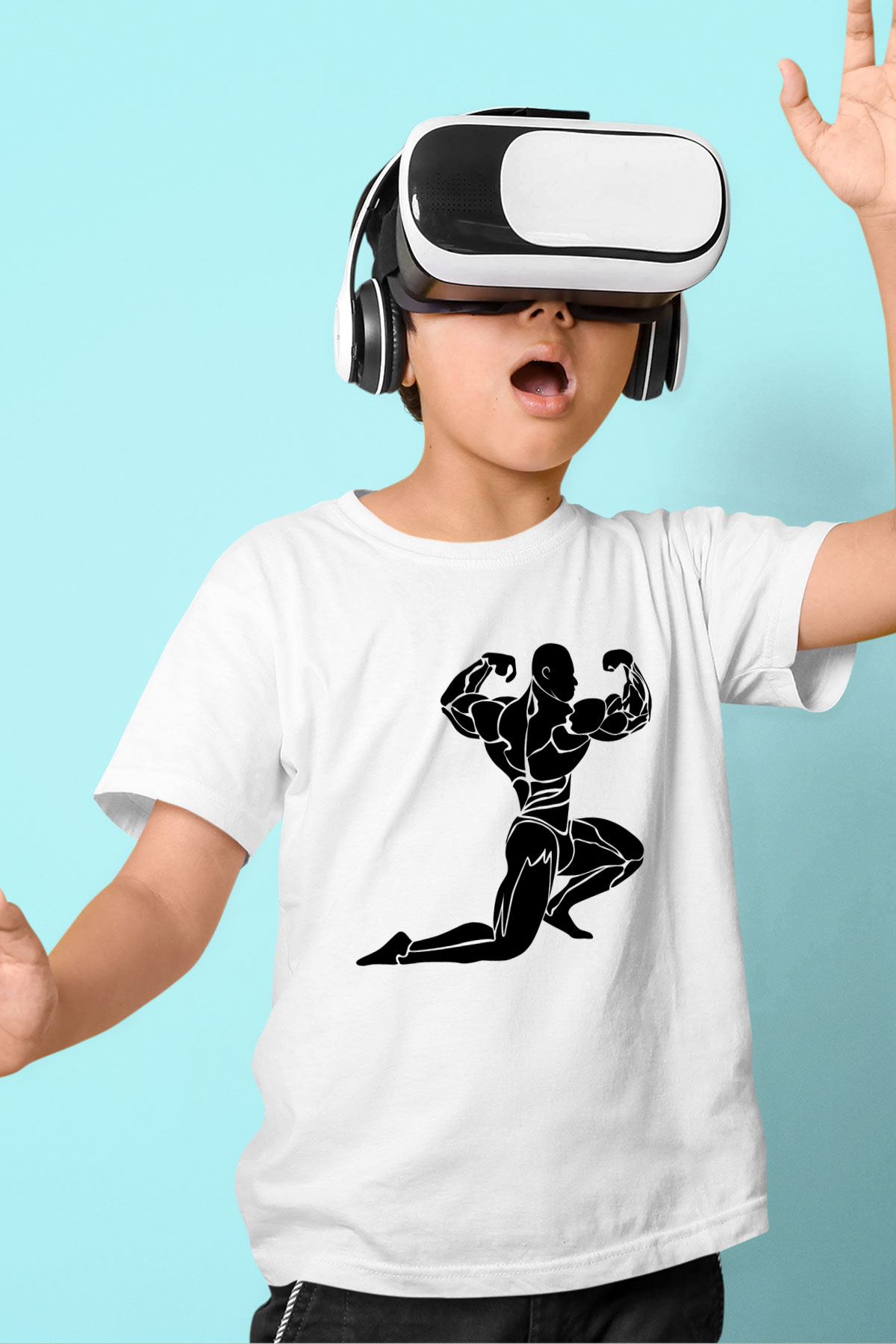 Vücut geliştirme Beyaz Unisex Çocuk Tişört