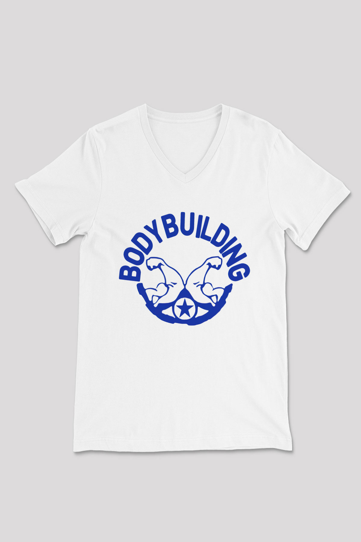 Vücut geliştirme Beyaz Unisex V Yaka Tişört T-Shirt