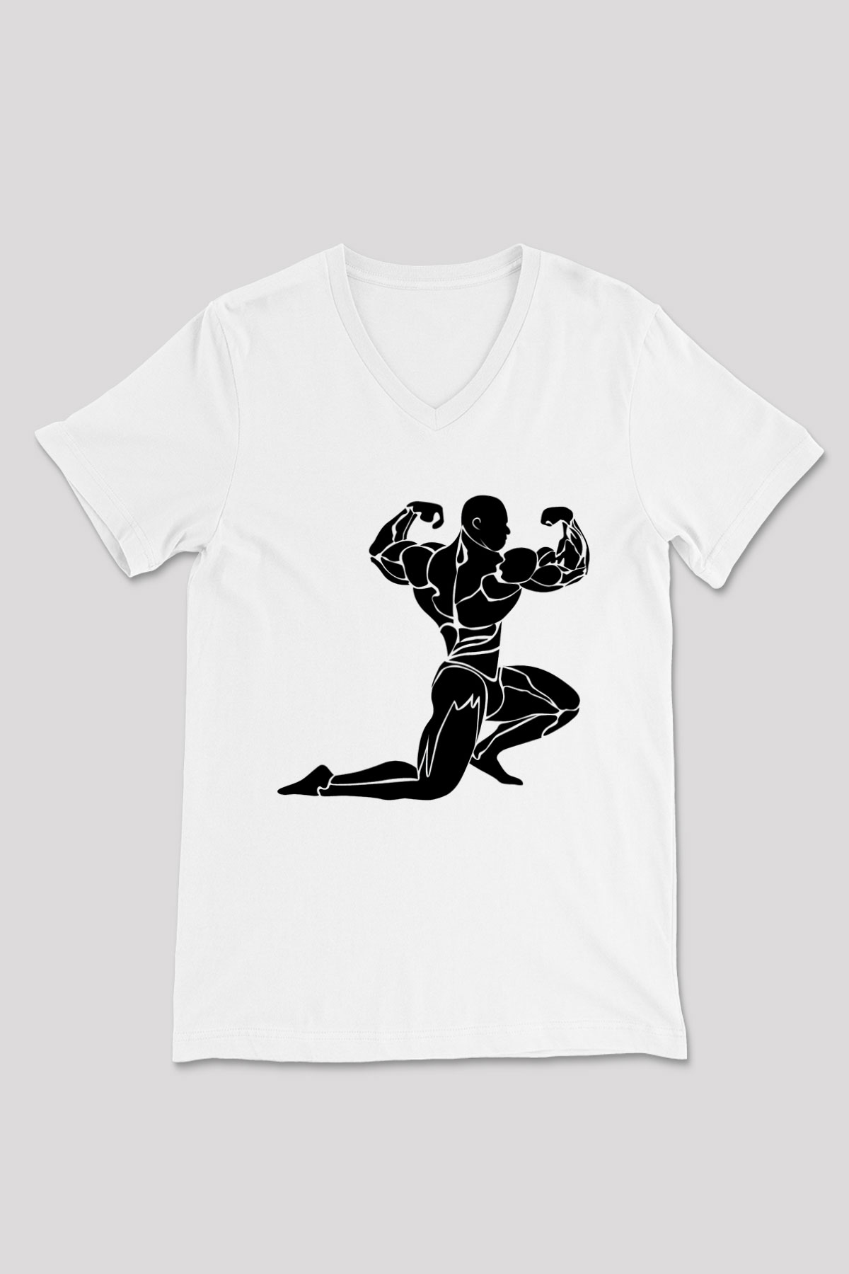Vücut geliştirme Beyaz Unisex V Yaka Tişört