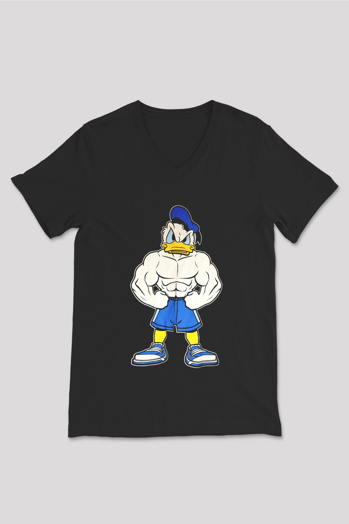 Vücut geliştirme Siyah Unisex V Yaka Tişört T-Shirt