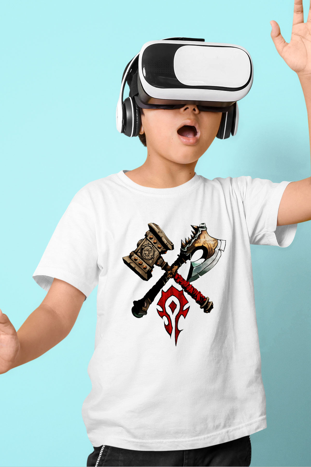 Warcraft Baskılı Beyaz Unisex Çocuk Tişört