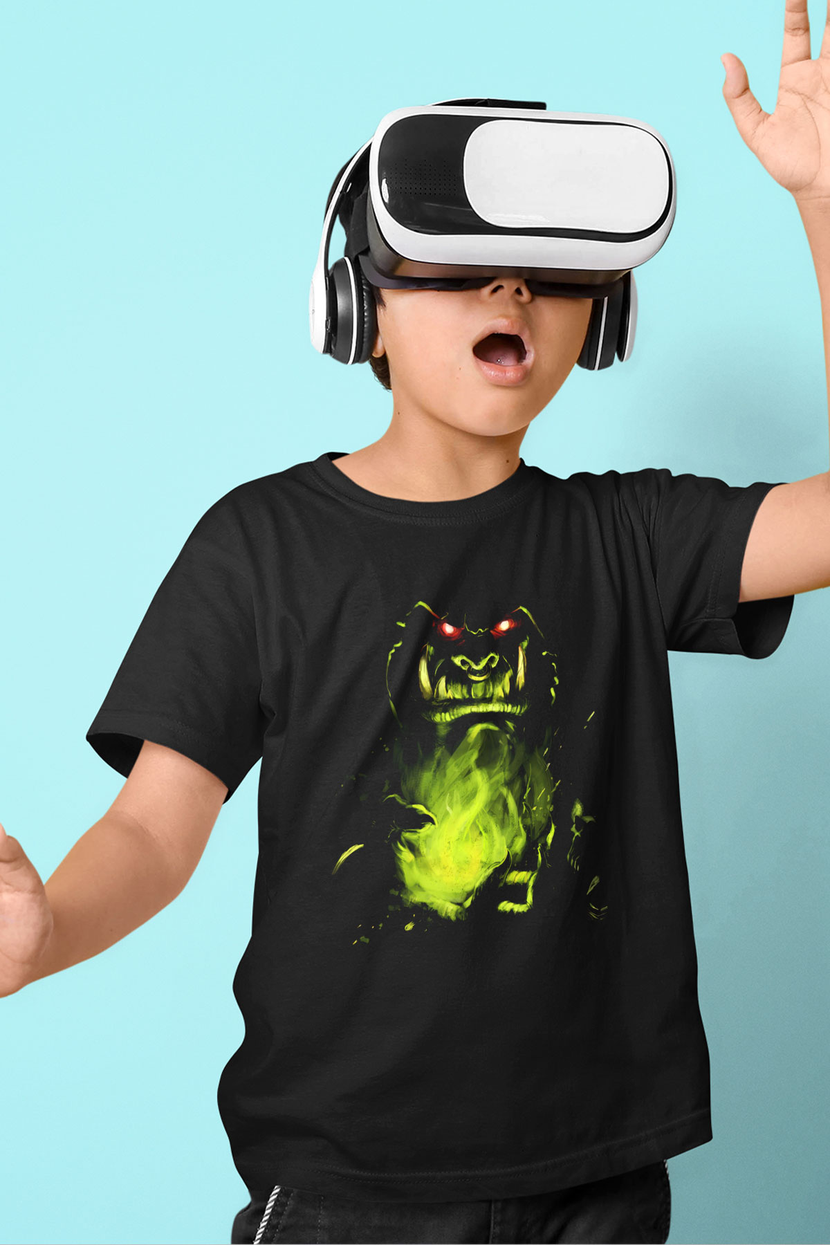 Warcraft Baskılı Siyah Unisex Çocuk Tişört