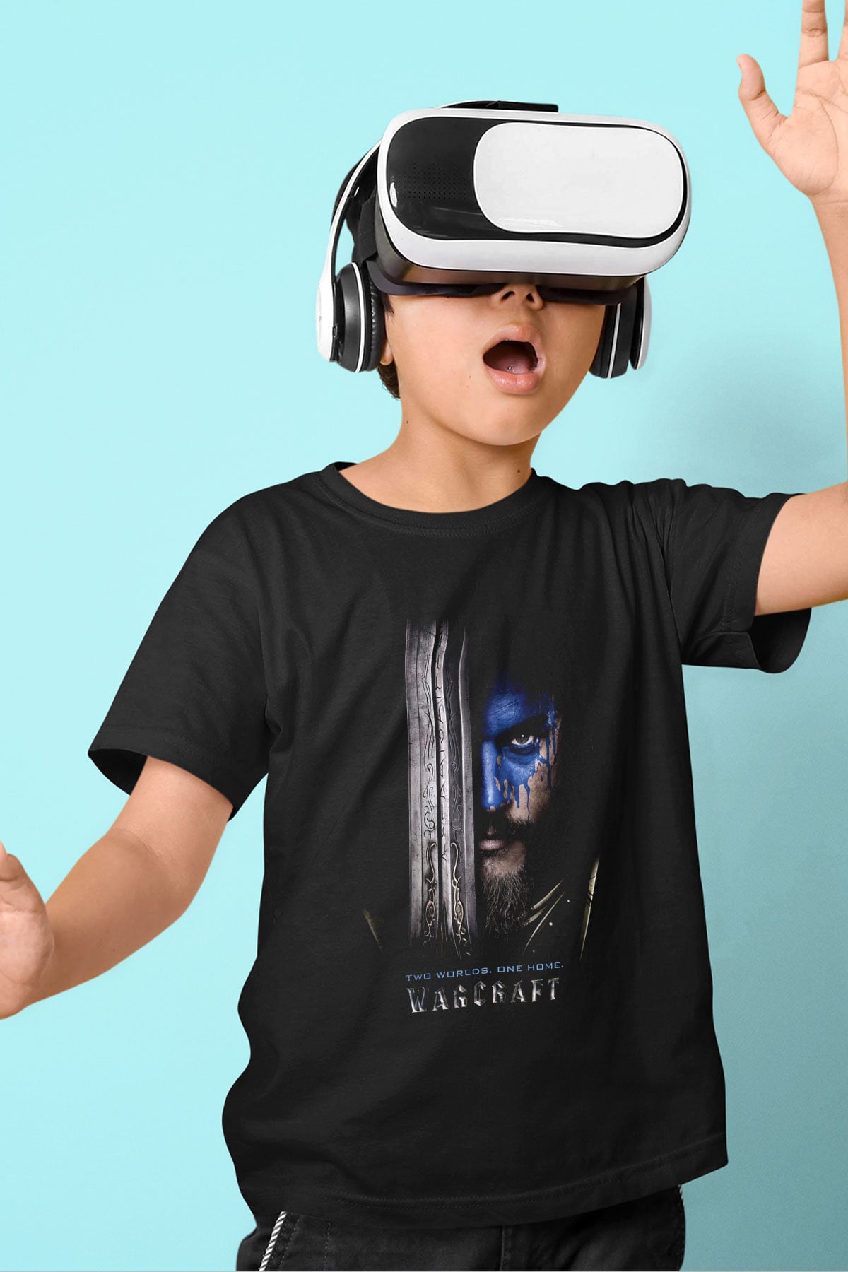 Warcraft Baskılı Siyah Unisex Çocuk Tişört