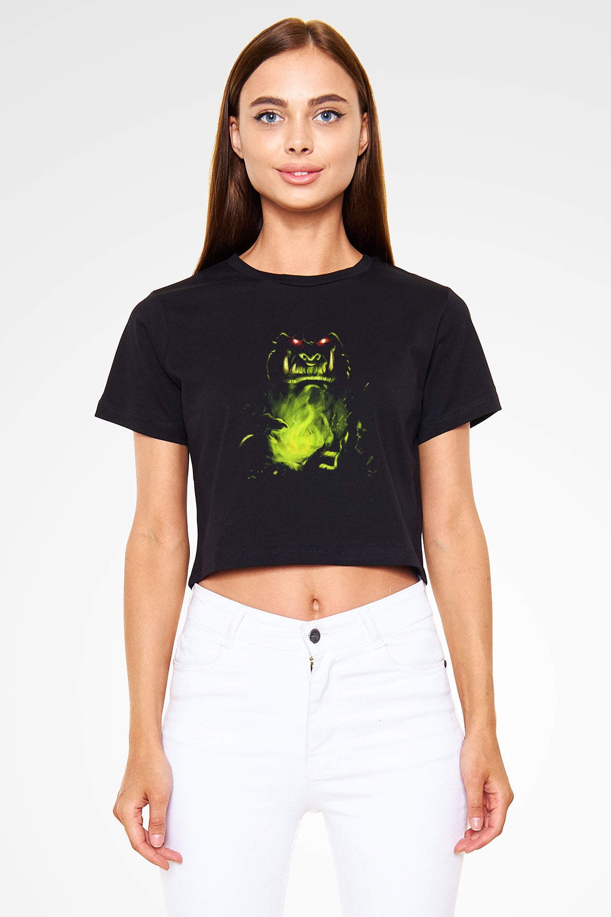 Warcraft Siyah Crop Top Tişört