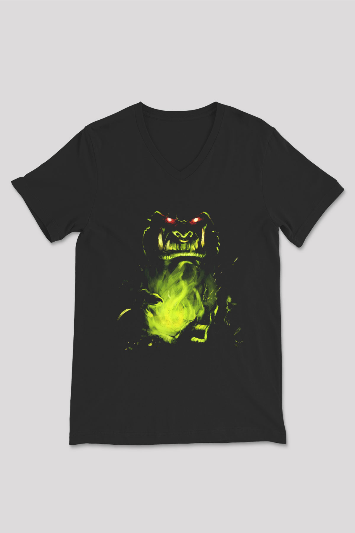 Warcraft Siyah Unisex V Yaka Tişört T-Shirt