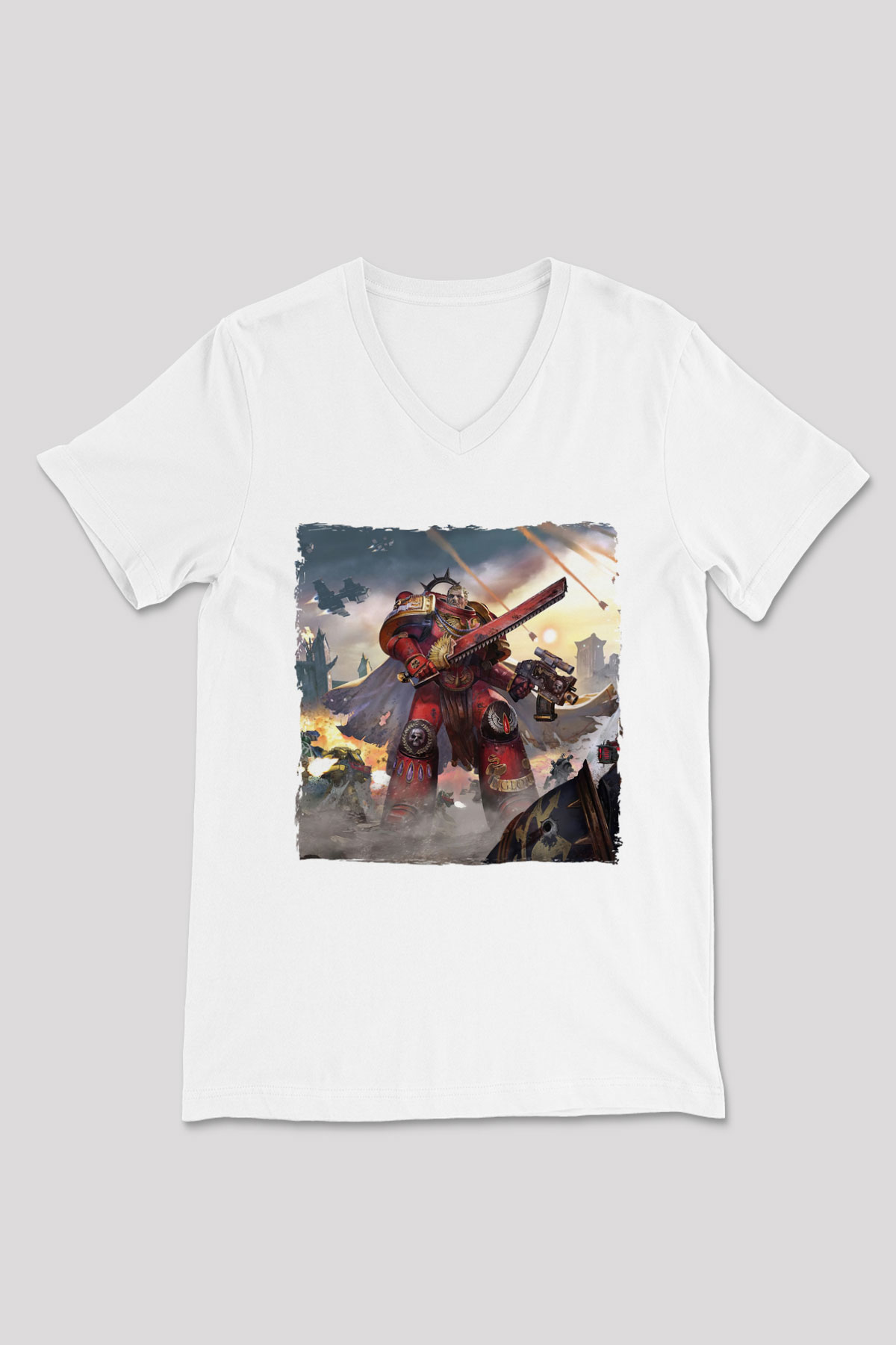 Warhammer Beyaz Unisex V Yaka Tişört