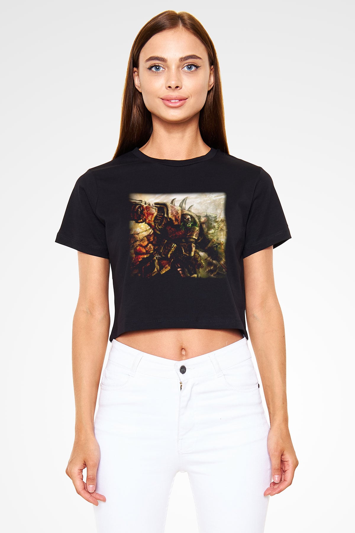 Warhammer Siyah Crop Top Tişört